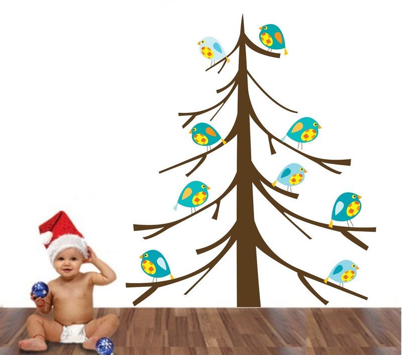 Asmi Collections 90 cm Birds on a Christmas Tree Removable Sticker  (Pack of 1)