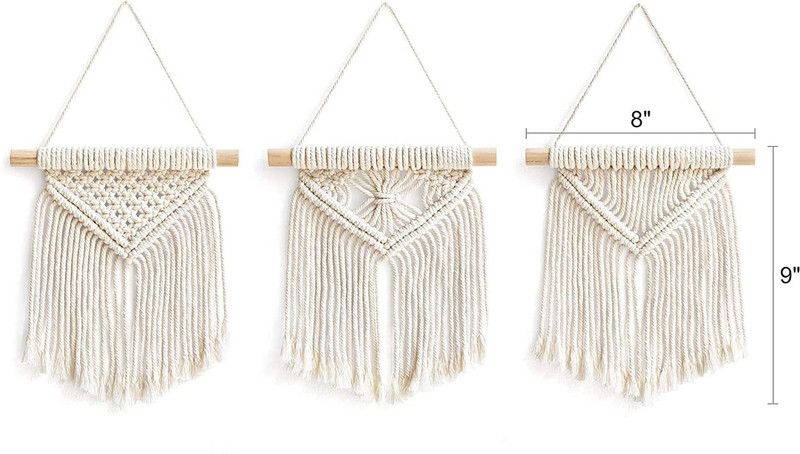 Anish Handicraft Macrame Wall Hanging Decor Boho Geometric Art for Living Pack of 3  (White)