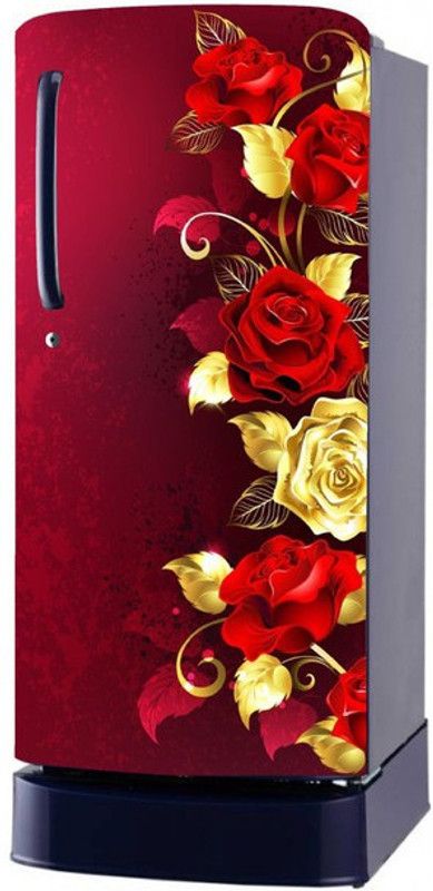 K2A Studio 120 cm Beautifull Red And Golden Flower Decorative Fridge Sticker Self Adhesive Sticker  (Pack of 1)