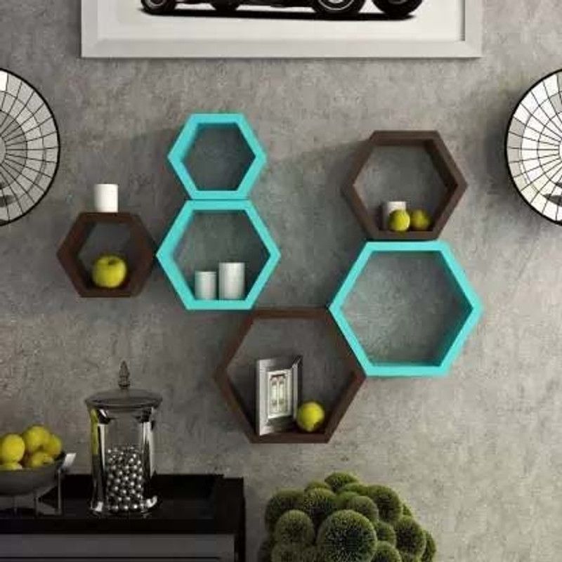 webshoppee Wooden Wall Shelf (Number of Shelves - 6, Blue, Brown) Wooden Wall Shelf  (Number of Shelves - 6, Blue, Brown)