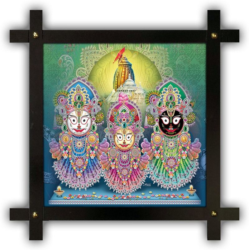 Poster N Frames Cross Wooden Frame Hand-Crafted with photo of Sri Jagnnath Puri m-95-crossframe Digital Reprint 16.5 inch x 16.5 inch Painting  (With Frame)