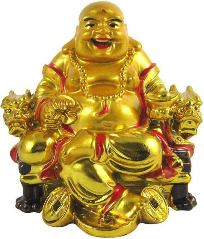 Creative Gifts Vastu feng shui laughing buddha sit on chiar Showpiece - 10 cm Decorative Showpiece - 5 cm  (Polyresin, Gold)