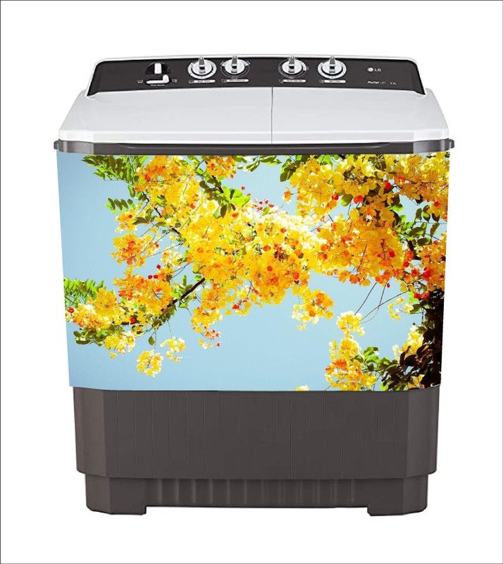 Crown Decals 86 cm decorative abstract yellow flower sky washing machine sticker Self Adhesive Sticker  (Pack of 1)