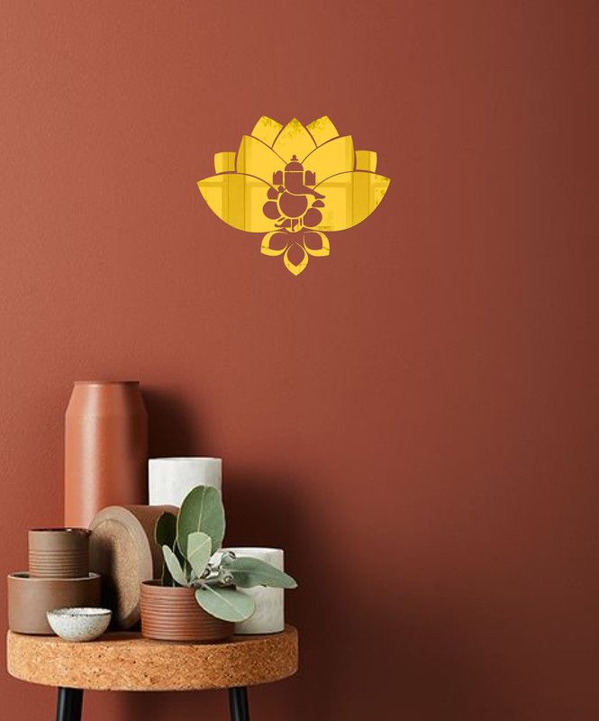 Decor studio 50.8 cm decorative lotus flower ganesha golden acrylic sticker Self Adhesive Sticker  (Pack of 1)