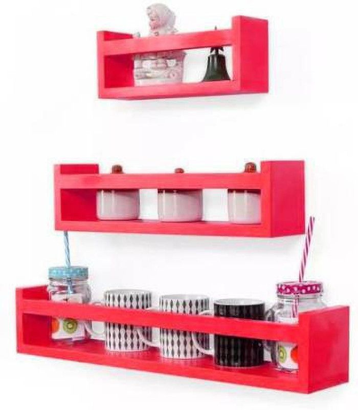 A N Crafts Wall shelf MDF Decorative MDF (Medium Density Fiber) Wall Shelf  (Number of Shelves - 3, Red)