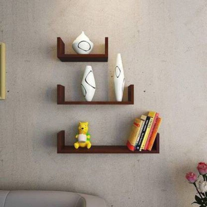 ANB Enterprises Wall shelf u shape shelves MDF MDF (Medium Density Fiber) Wall Shelf  (Number of Shelves - 3, Brown)