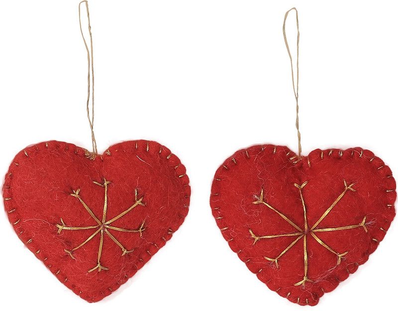 DeKulturework Snowflake Heart Decoratives Ornaments Wall Hanging Set of 2 Decorative Showpiece - 8.43 cm  (Fabric, Red)