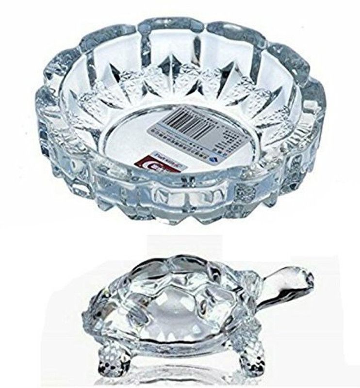 VALUE CRAFTS Crystal Turtle Tortoise with Plate for Feng Shui and Vastu Decorative Showpiece - 3.81 cm  (Glass, White)