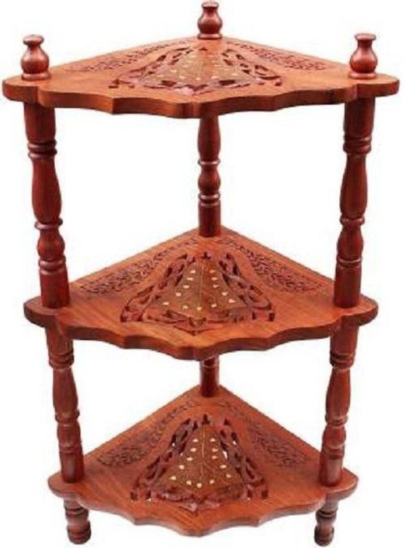 ANB Enterprises Wooden Foldable Standing Corner Rack Side Table Home Décor Wooden Wall Shelf  (Number of Shelves - 3, Brown)