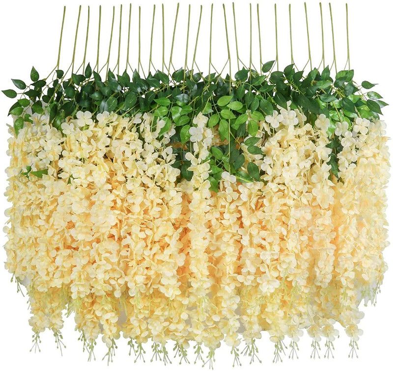 well art gallery Set of 6 Artificial Wisteria Hanging Flowers Wedding Home Garden Decor (Peach) Beige Westeria Artificial Flower  (43.2 inch, Pack of 1, Vine & Creepers)