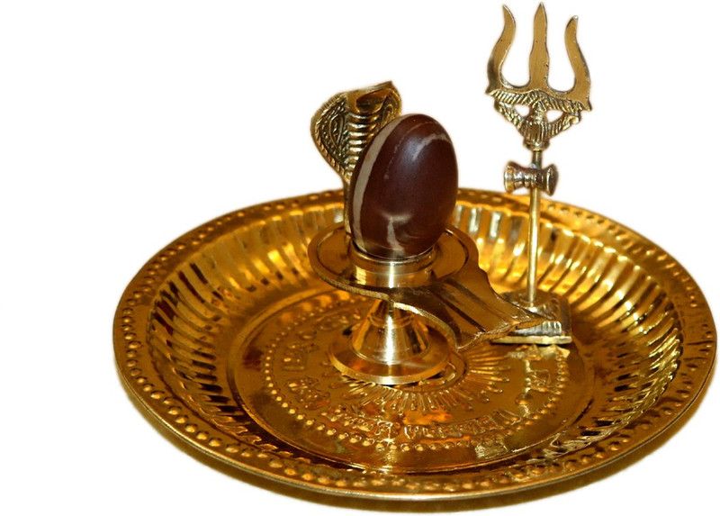 Shiv Narmadeshwar Shiva Ling / Shivling with Brass Jalahari Yoni, Plate Brass Decorative Showpiece - 8 cm  (Brass, Gold, Brown)