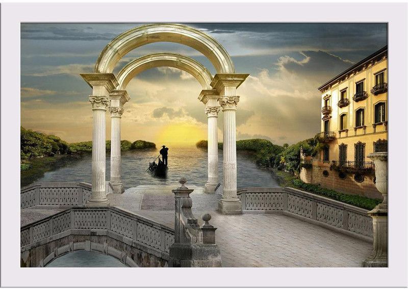 Gondolier`S Route Paper Poster White Frame | Top Acrylic Glass 19inch x 13inch (48.3cms x 33cms) Paper Print  (13 inch X 19 inch, Framed)