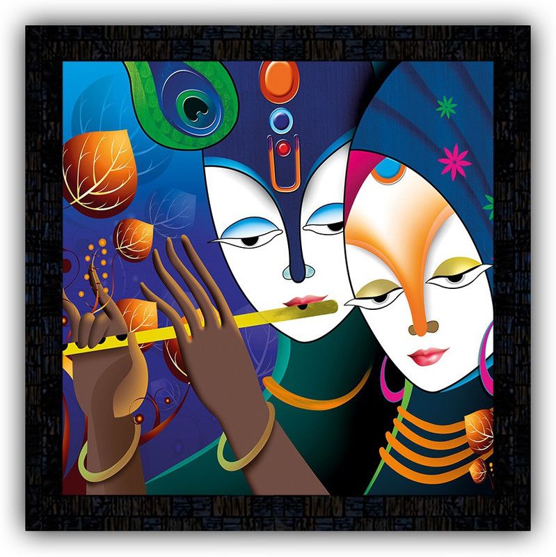 Poster N Frames framed poster of Radha Krishna-11318 Digital Reprint 14 inch x 14 inch Painting  (With Frame)
