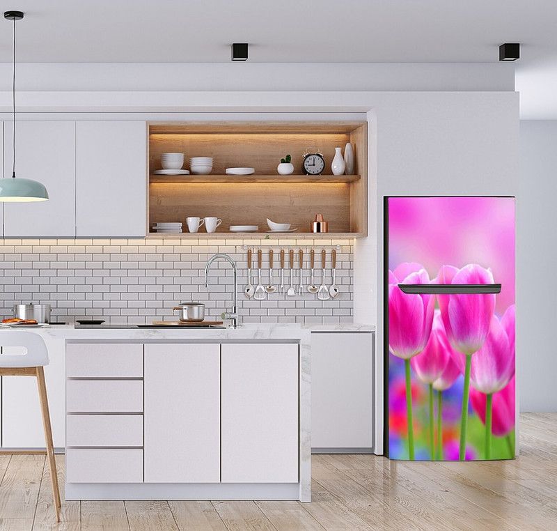 K2a Decor 58 cm Beautiful Pink Lotus Self Adhesive Fridge wrap Sticker Self Adhesive Sticker  (Pack of 1)