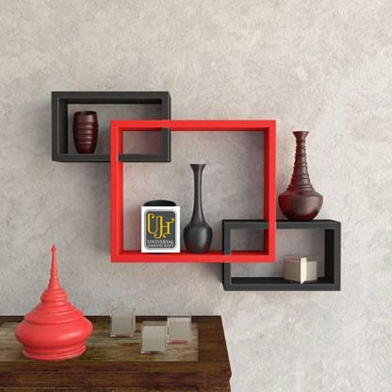Universal Handicraft UH-WAX32 RED&BLACK Wooden Wall Shelf  (Number of Shelves - 3, Red, Black)