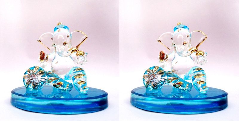 Glass Street Masand Ganesha Decorative Showpiece - 6 cm  (Glass, Blue)