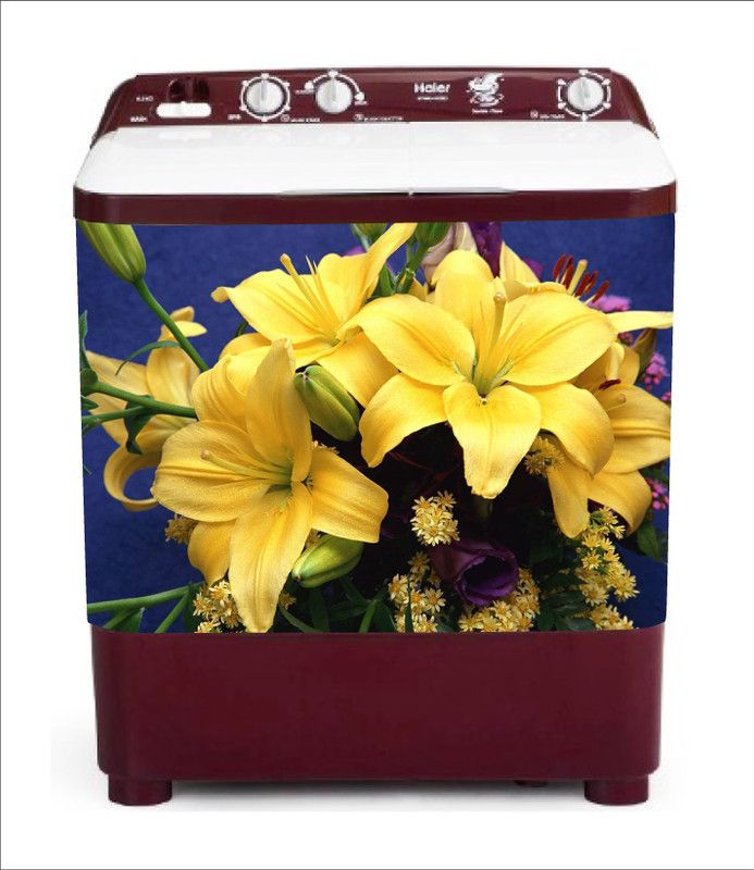 Crown Decals 86 cm decorative yellow flower leaves washing machine sticker Self Adhesive Sticker  (Pack of 1)
