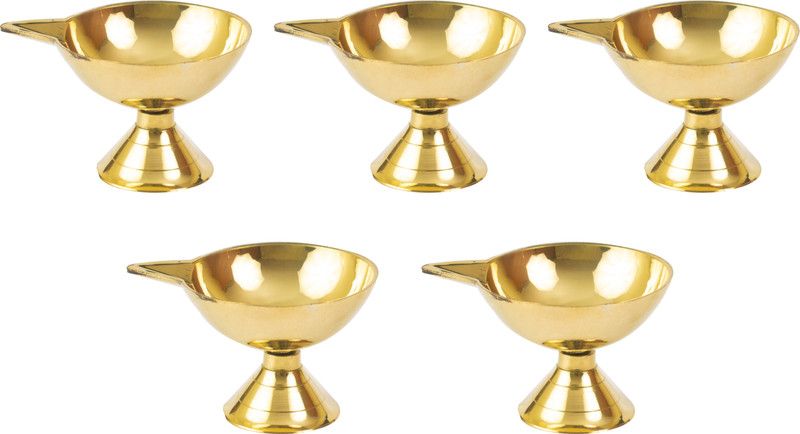 Spillbox Traditional Handcrafted Brass Diya Oil Lamp for Home Temple Puja Articles Decor Gifts--SSDA-B-5 Brass (Pack of 5) Table Diya  (Height: 2 inch)
