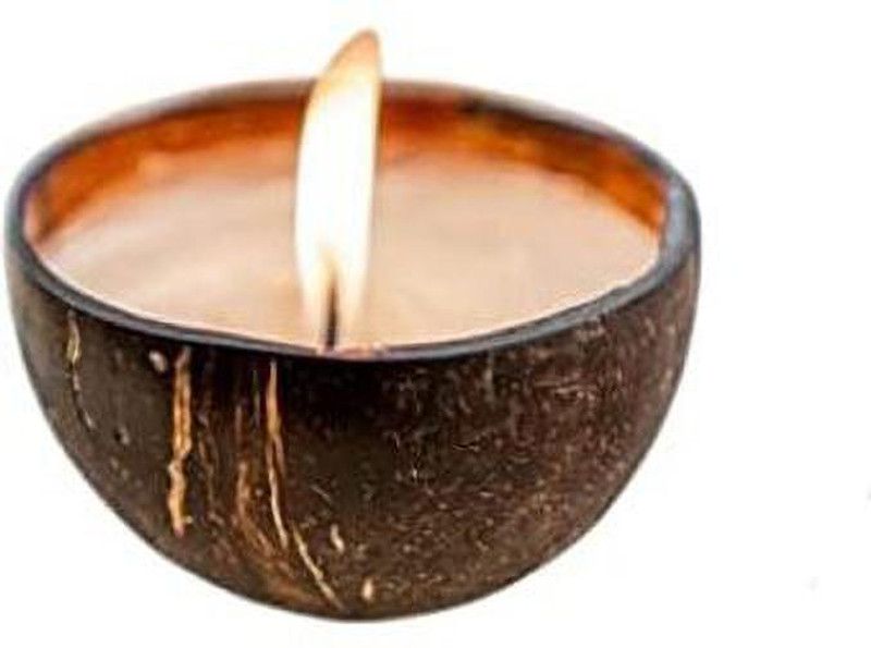 the rainforest Sustainable Coconut Shell Candles (Set of 2 Vanilla Flavored Handmade Candles) Candle  (Beige, Pack of 2)