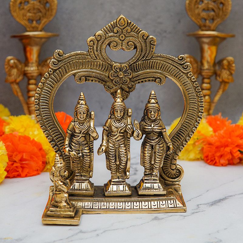 StatueStudio Ram Darbar Charan Paduka Box Rama Darbar Foot Print For Home Temple & Gift Decorative Showpiece - 16.51 cm  (Brass, Gold)