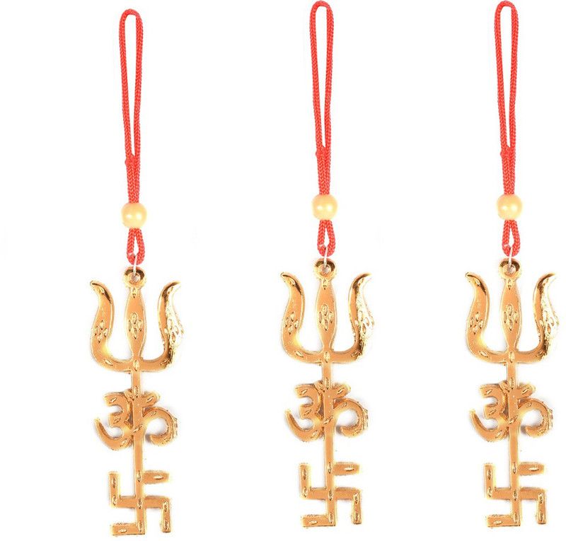 Ryme Vastu Swastik om Trishul for main door / door hanging (Pack of 3) Decorative Showpiece - 9 cm  (Steel, Gold)