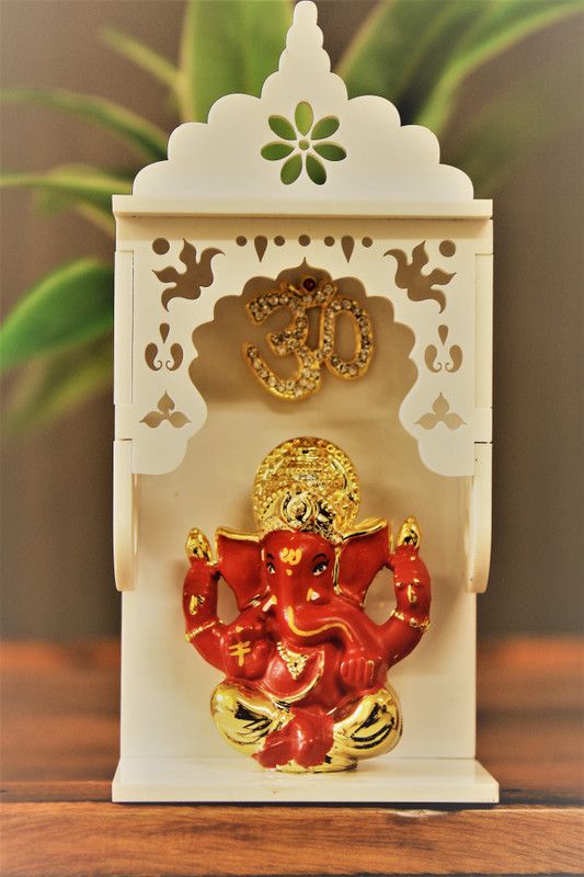 Wodec ganesh temple set Decorative Showpiece - 14 cm  (Polyresin, Red)