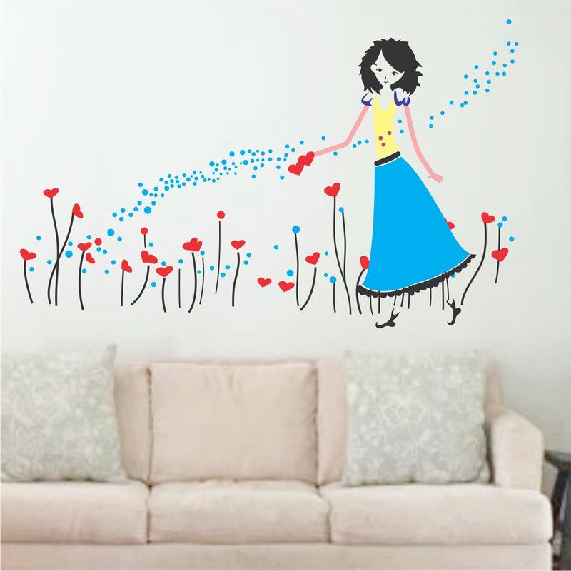 StickMe 80 cm Beautiful Girl - Hearts Wall Sticker - SM 043 Self Adhesive Sticker  (Pack of 1)