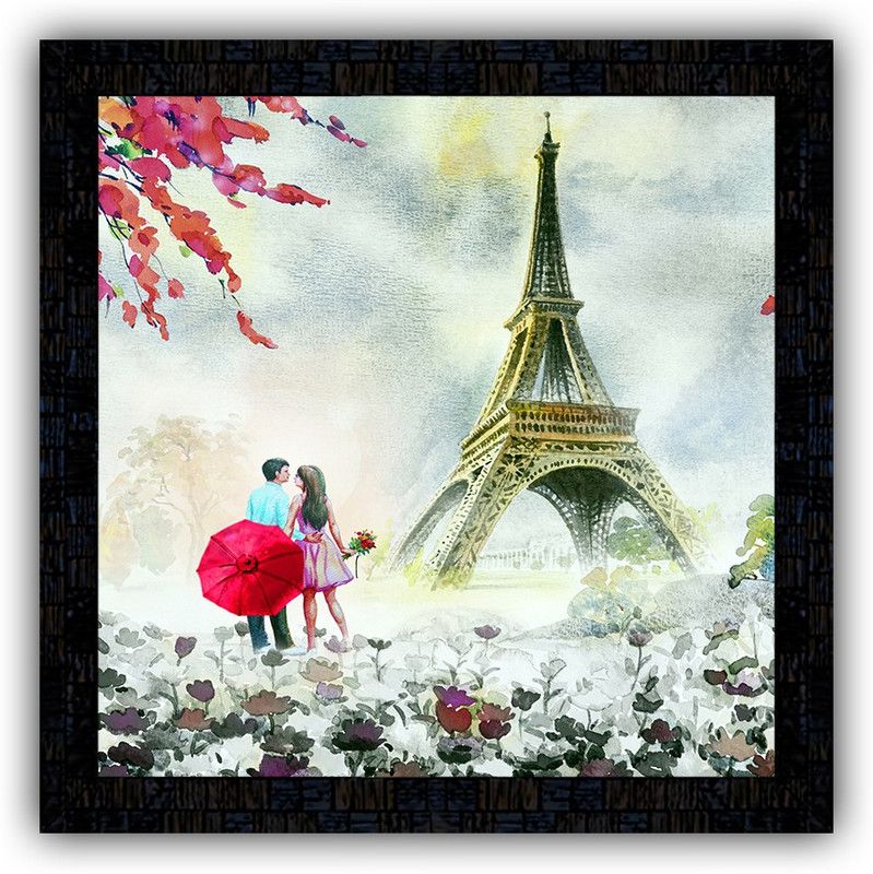 Poster N Frames framed poster of Eiffe Tower Love Couple-18117 Digital Reprint 14 inch x 14 inch Painting  (With Frame)