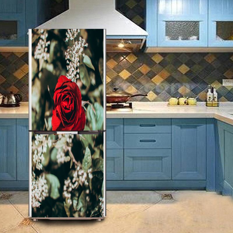 Decor studio 60 cm Decorative Beautiful red rose with blur background fridge sticker Self Adhesive Sticker  (Pack of 1)