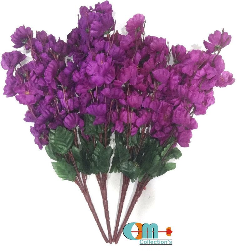 OM COLLECTIONS Orchids Artificial Flower Purple Orchids Artificial Flower  (17 inch, Pack of 4, Flower Bunch)
