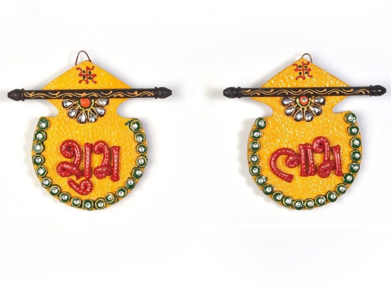 Kanha Enterprises Kundan Matki Shubh Labh Door Hanging 255 Decorative Showpiece - 8 cm  (Wood, Multicolor)