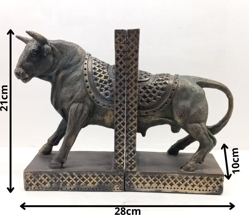 Mohit Anand Design EX.BULL BOOKEND Decorative Showpiece - 24 cm  (Metal, Silver)