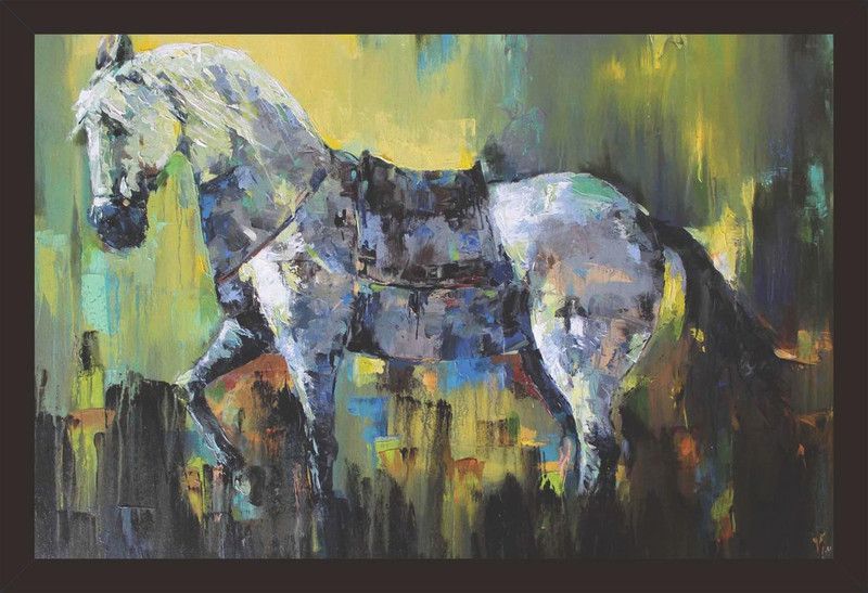 Mad Masters Mad Masters Beautiful painting of Horse 1 Piece wooden framed painting |Wall Art | Home Décor | Painting Art | Unique Design | Attractive Frames Digital Reprint 12 inch x 18 inch Painting  (With Frame)