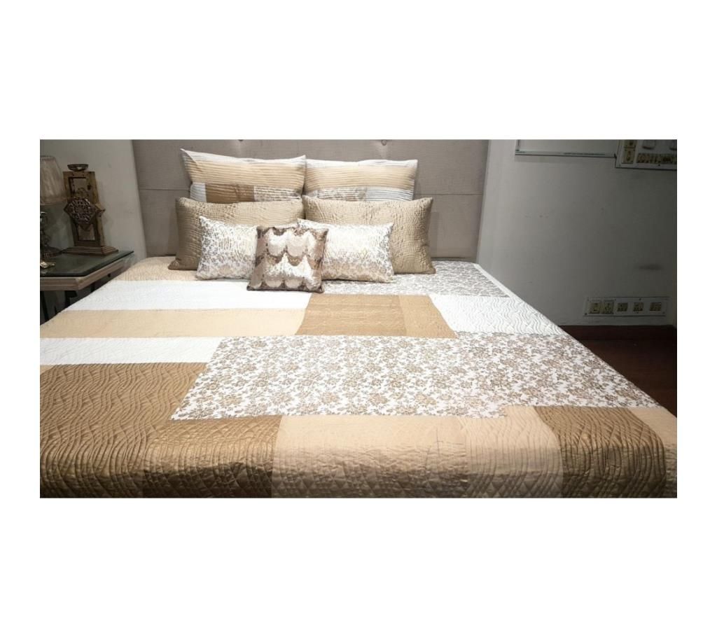 Velvet Gold Foil Cotton Polysilk Bedsheet With 2 Cushions by Ivoryniche
