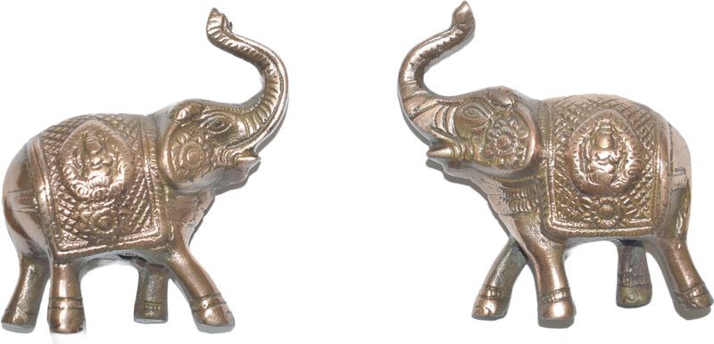 BHAVANIZ Black Metal Elephant (Pack of 2) Decorative Showpiece - 18 cm  (Metal, Copper)