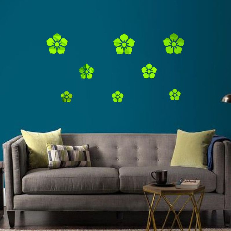 Aalam Designs 33.02 cm beautiful flowers golden acrylic sticker Self Adhesive Sticker  (Pack of 1)