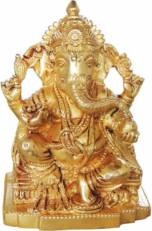 Brass Gift Center Brass Ganesh Statue With Super Fine Finish Decorative Showpiece - 12 cm  (Brass, Yellow)