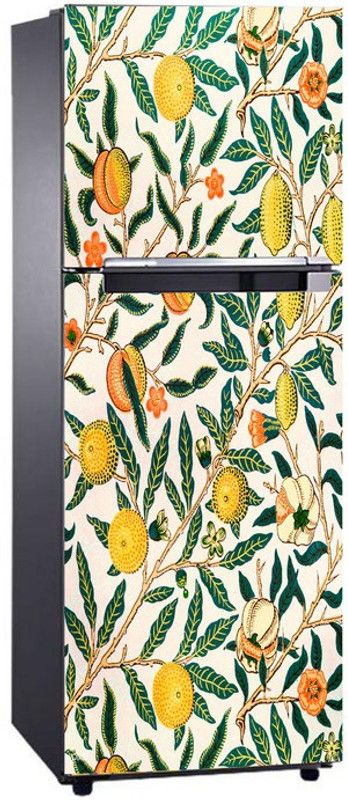 Advait Designs 60 cm Advait Designs decorative green leaves orange fruits & mango with white background extra large fridge sticker (pvc vinyl covering area 61cm X 160cm ) Self Adhesive Sticker  (Pack of 1)