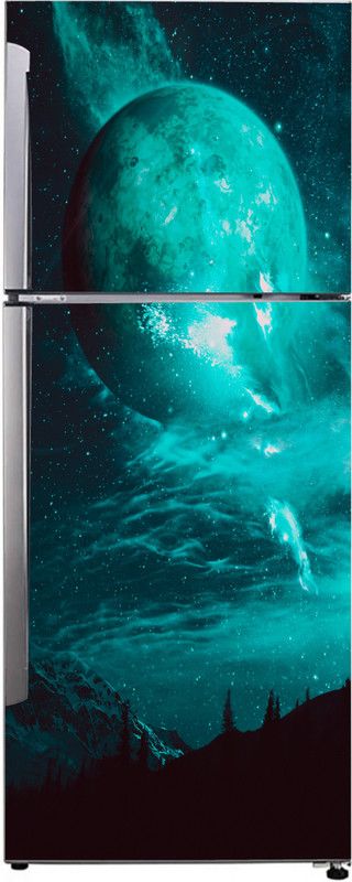 K2A Studio 60 cm mountain and trees with large glow moon in space star galaxy Self Adhesive Sticker  (Pack of 1)