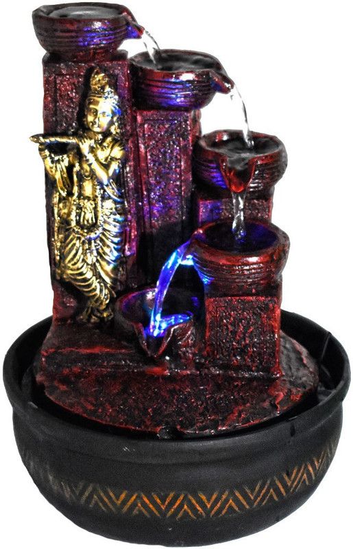 Saffronworld Krishan Water fountain Table Decore With LED Light Decorative Showpiece - 38 cm  (Polyresin, Multicolor)