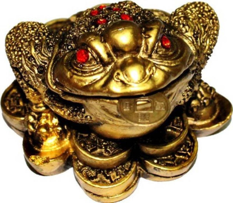 ChoicIt Feng shui frog with coin money frog Decorative Showpiece - 10 cm  (Plastic, Gold) Decorative Showpiece - 6 cm  (Polyresin, Multicolor)