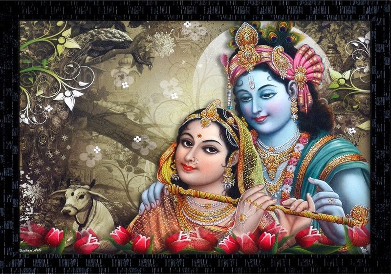 Janki God Radha Krishna Online Wall Paintings with Frame Canvas 14 inch x 20 inch Painting  (With Frame)