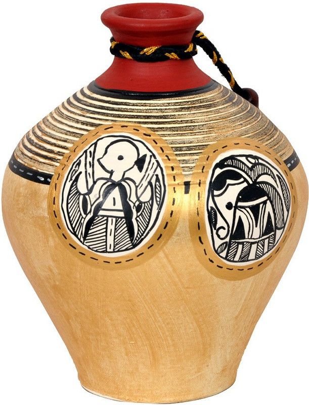 VarEesha Terracotta Vase  (5 inch, Gold)