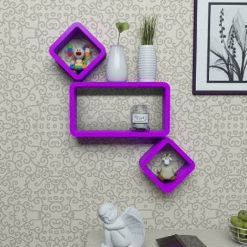 ANB Enterprises Wall shelf cube shape shelves wall hanging, mounted, floating, wall decorative, set of 3 wall beautiful design MDF (Medium Density Fiber) Wall Shelf  (Number of Shelves - 3, Purple)