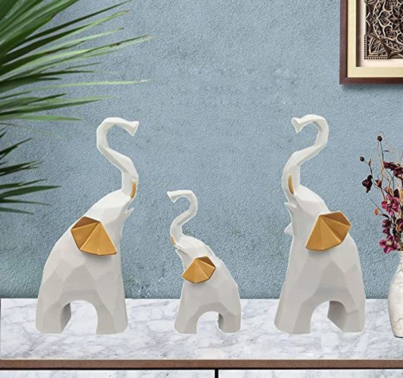 MS MODSTYLE 3 Elephant Gift Item Decorative Showpiece - 22 cm  (Polyresin, White)