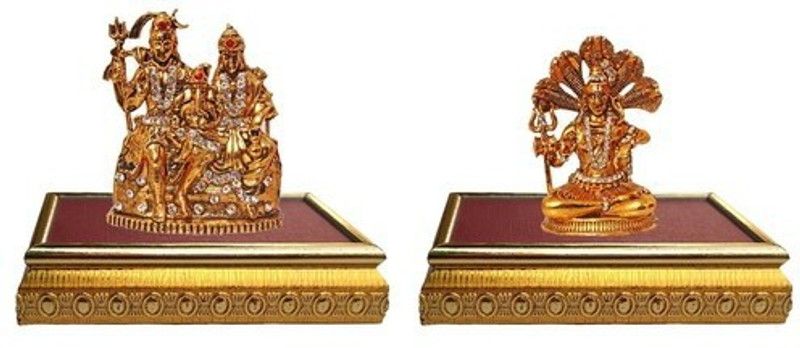 9facts Set of 2 with wooden base Lord Shiv Parivar Parvati Ganesh Idol God Statue & Lord Shiva / Shiv Shankar God Idol Home Décor Pooja Statue Gift Decorative Showpiece Decorative Showpiece - 10 cm  (Brass, Multicolor)