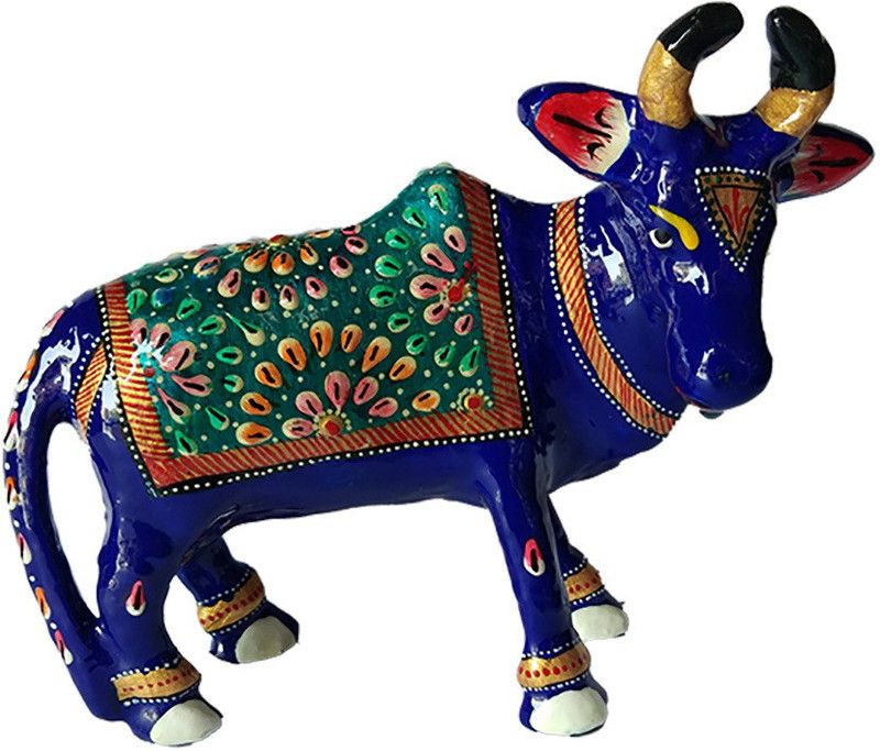 TashuRaj Holy Cow symbol of prosperity Calm & present Indian Religious! (14 x 17 x 5 cm) Decorative Showpiece - 14 cm  (Aluminium, Multicolor)