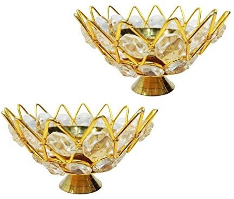 Holymont99 Brass (Pack of 2) Table Diya Set  (Height: 3 inch)