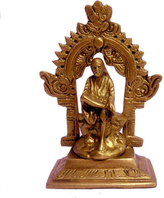 Aesthetic Decors Sai Baba Sitting On Yelly Throne Decorative Showpiece - 9 cm  (Brass, Gold)