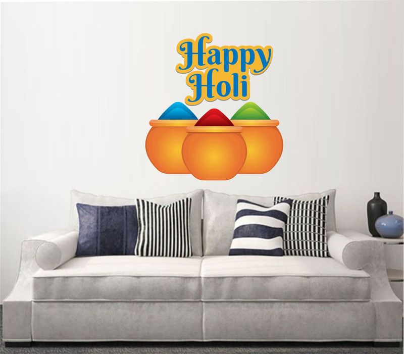 Saiii Designs 76 cm Colourful Happy Holi decorative wall sticker Self Adhesive Sticker  (Pack of 1)